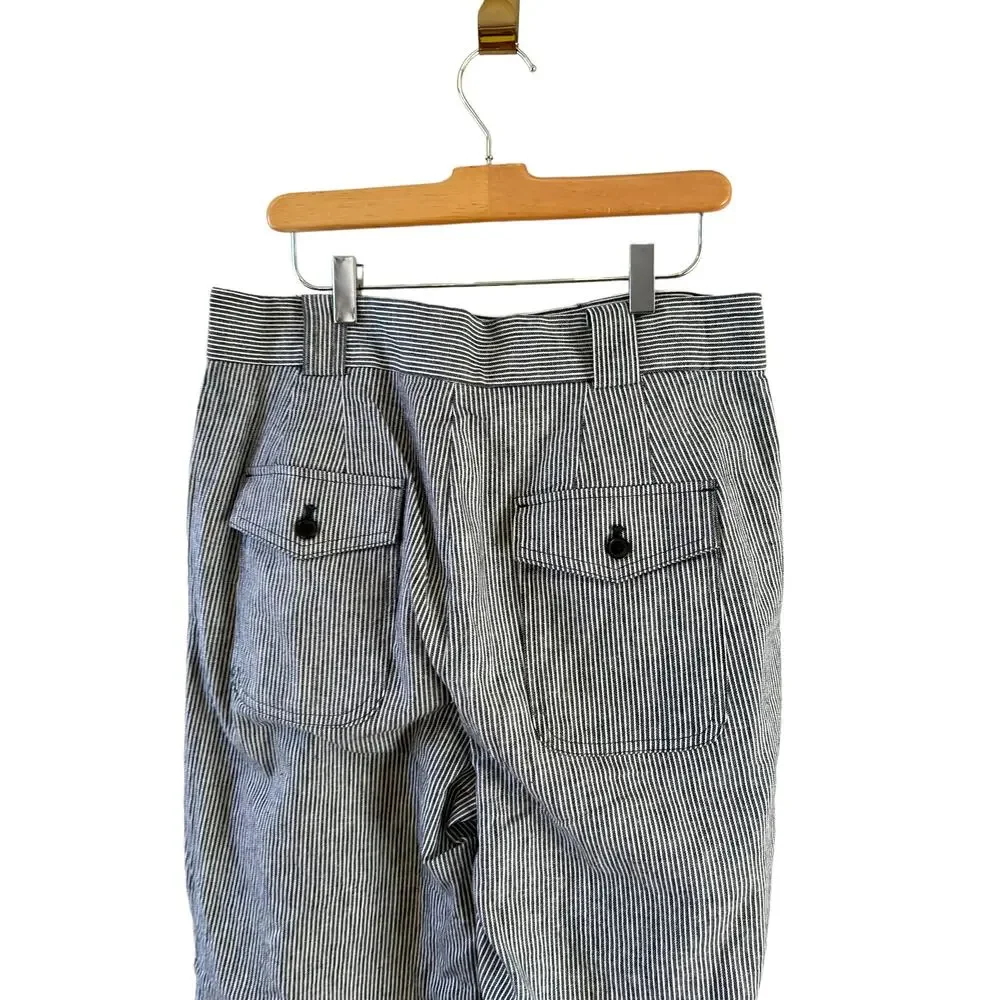 Banana Republic Wide Leg Striped Linen pants Blue White 8